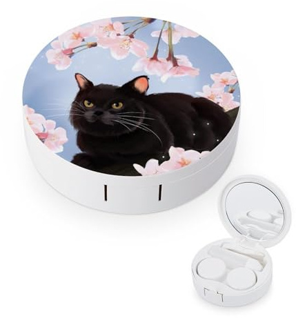 fkgvwo Contact Lens Case Lovely Black Cat Contact Lens Holder Box Container Soak Storage Kit