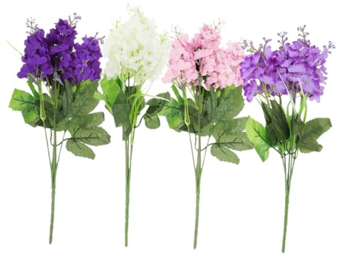 FIXOSHEE Hyazinthen Künstlich 4stücke Satz mit Künstlichen Blumenstielen aus Stoff und Kunststoff Wetterfest und Hochrealistisch für Hochzeit und Outdoor Dekoration