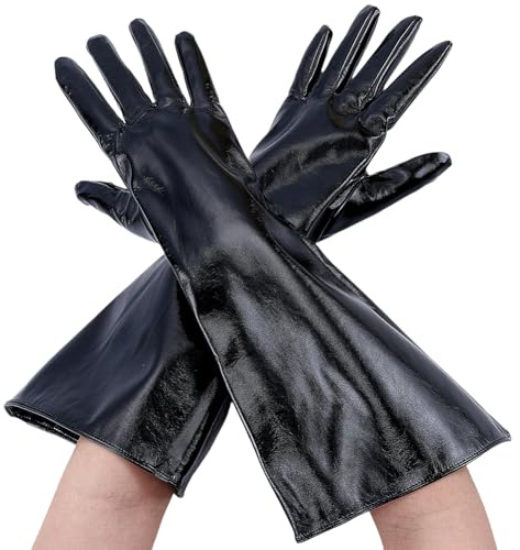CALFOVERA 38cm Breite Stulpenhandschuhe Aus PU Leder Für Damen Lange Warme Winterhandschuhe Mit Vollen Fingern Bis Über Den Ellbogen Reichend Dehnbare Armstulpen Aus Kunstleder Für Halloween Kost