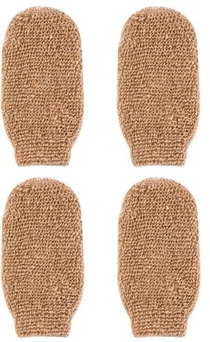 iplusmile Bath Shower Gloves for Hotel Stays and Camping Trips 4pcs Khaki Exfoliating Linen and Toweling Fabric Scrubbing Mitts Rich Foam and Dead Skin Removal for Body and Foot