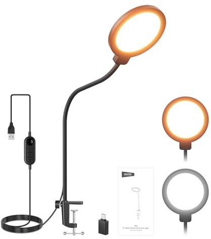 NEEWER Entry Level Version 5 Edge Lit Streaming Luz con Desk Clamp Stand,10W Bi Color Full Screen LED Aro Foco CRI80+,Computadora Portátil Webcam Zoom Call Videoconferencin Grabación Iluminación,N32