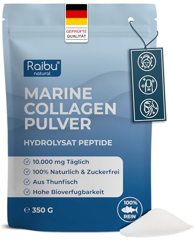 Colágeno Marino en Polvo - 100% Puro, 10.000 mg de Péptidos de Colágeno Hidrolizado Tipo I - Suplemento para la Piel, el Cabello y las Uñas - Sin Sabor, Sin Gluten, Sin Azúcares