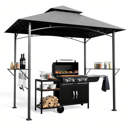 WoRaum Gartenpavillon, Grillpavillon 2,44x1,51m Winterfest mit Doppeldach & 2 Ablagen, Wetterfeste Grillüberdachung aus Stahl für Garten und BBQ – Inkl. praktischer Klemmverbindung, Basis-Ausführung