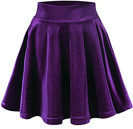 Urban Coco Mini Jupe Patineuse évasée Vintage en Velours Extensible pour Femme, Violet, Taille M