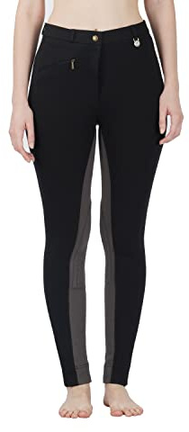 Avon Equine Women's Cotton/Lycra Horse Riding Jodhpurs with Front Pocket Ladies Soft Stretchy Two Tone Jodhpurs Jods Pants (28, Black/Grey)