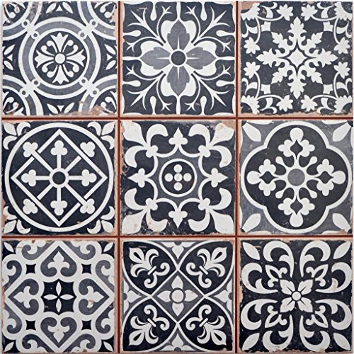 Fliese schwarz weiß Retro Wandfliese 33x33cm Bodenfliese Steinzeug FS Faenza