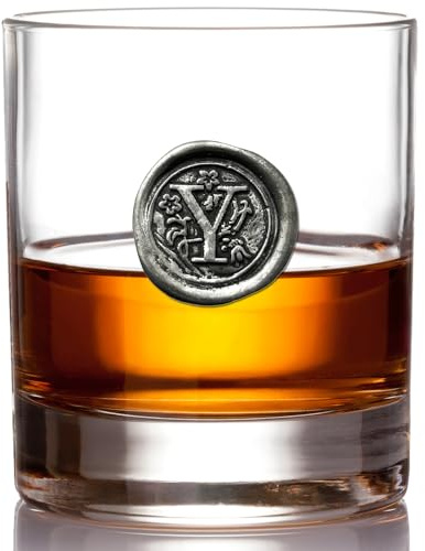 English Pewter Company 11oz Whisky Glass Tumbler with Monogram Initial - Personalised Gift with Your Choice of Initial (Y) [MON125]