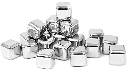 com-four® 18x Edelstahl-Eiswürfel, Whisky-Steine, wiederverwendbare Eiswürfelform, Kühlsteine für Whiskey, Wein, Gin & Tonic-Getränke (18 Stück)