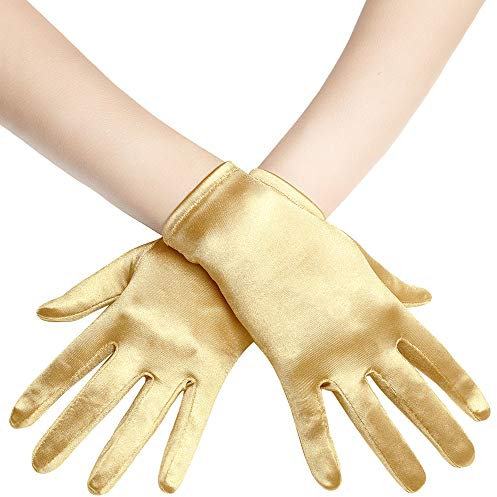 BABEYOND Kurze Satin-Handschuhe für Frauen – Seiden-Opern-Hochzeits-Braut-Handschuhe, Teeparty, Bankett, Kostüm, 1920er-Jahre, Flapper-Zubehör, Gold, Einheitsgröße