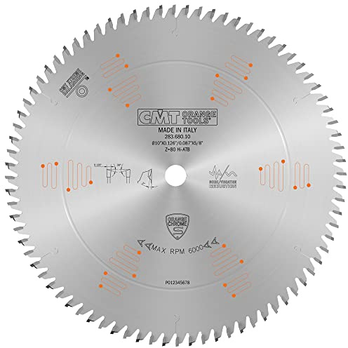 CMT ORANGE TOOLS 283.680.10 Orange Chrome Ultimate Plywood & Melamine Blade 10 x T80 HiATB, Silver
