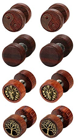 Aroncent Holz Ohringe 3/4 Paare Ohrstecker Yin Yang, Lebensbaum, Löwe Kopf, Vintage Ohrschmuck für Herren Damen