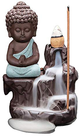 Buddha Handgemachte Wasserfall Weihrauchbrenner, Backflow Weihrauchbrenner Weihrauchhalter für Büro Home Schlafzimmer Yoga Dekoration mit 20 Kegeln (Wathet)