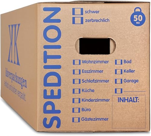KK Verpackungen® Umzugskartons mit 50KG Tragkraft | 90 Stück, 2-wellige Mehrweg-Umzugskisten in extrastabiler Speditionsqualität