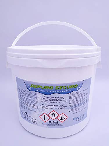 Depuro Sicuro kg 25 Cloro Multifunzione 6 Azioni pastiglie 200 Gr Battericida, Disinfettante, Alghicida, Fungicida, Flocculante, Schiarente, Stabilizzante del Ph