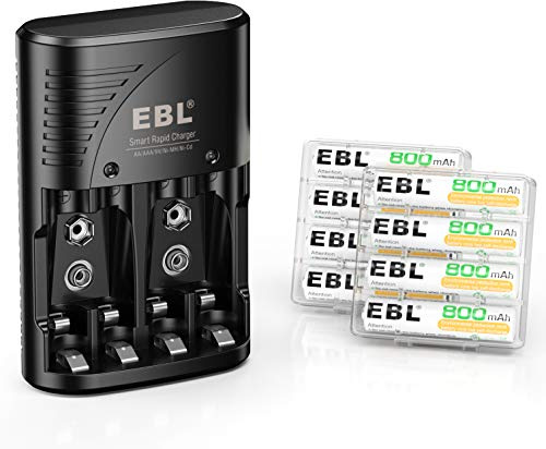 EBL Rechargeable AAA Batteries (8 Packs) with Smart Rapid Battery Charger with AC Wall Plug for AA AAA 9V Ni-MH Ni-CD Rechargeable Batteries