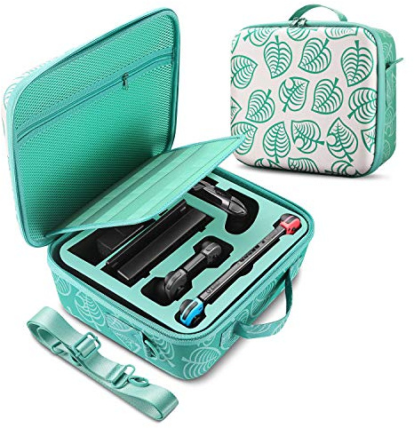 TNP Travel Hard Shell EVA Portable Kit Case for Nintendo Switch New Horizon Animal Leaf Crossing, Switch Lite, Joy-Cons, Docking Station, AC Adapter, HDMI Cord, Game Cartridges, Storage Bag