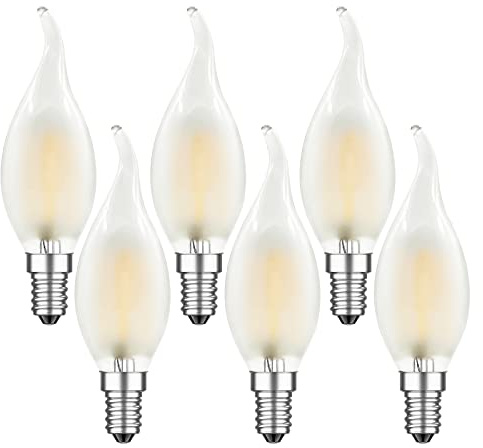 MZYOYO 6 Stück E14 4W LED Kerze Lampe,E14 Dimmbar Warmweiß Vintage Kerzenform Glühbirne,Retro Kerzenlampe für Kronleuchter,4W ersetzt 35 Watt,Filament Fadenlampe,2700K,Glas,Matt,Energieklasse F