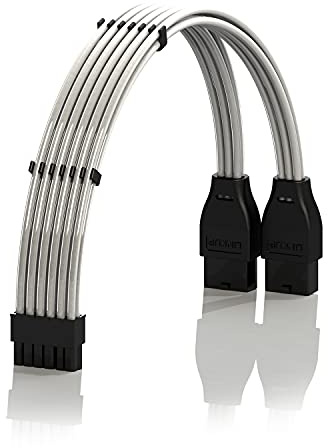 LINKUP - Compatible with NVIDIA RTX3000 Ampere Founders Edition FE GPU | Teflon High Power PSU Adapter 16AWG Silver Coated UL-Rated Wires w/Comb | 12P to 2 x 8P PCI-e Adapter | 50cm 500mm | Silver
