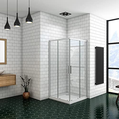 Ducha Casa 80x80x185cm Mampara de ducha angular corredera cuatro hojas(dos movibles y dos fijas), 5mm cristal templado antical, marco de aluminio mate