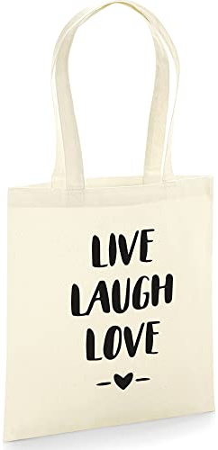 tradercat Jutebeutel bedruckt mit Spruch, Stoffbeutel bedruckt aus 100% Baumwolle - Tote Bag, Einkaufsbeutel, Einkaufstasche, Shopper und Baumwolltasche mit langen Henkeln, Live Laugh Love