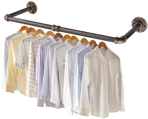 eSynic 80CM Copper Industrial Pipe Wall Mounted Clothes Rail Heavy Duty
