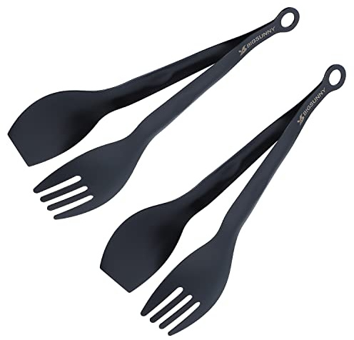MSY BIGSUNNY Serveringstänger – rostfritt stål kök låsande mattänger set med 2 (svart, 23 cm)