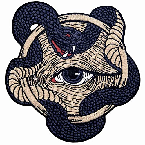 Aufnäher, bestickt, Design: Allsehendes Auge mit Schlangenboa, zum Aufbügeln oder Aufnähen