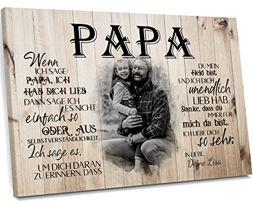 Love Faith Leinwand An unseren Papa 60 x 40 cm - Personalisiertes Wandbild im Querformat - Geschenk für Vater mit eigenem Foto zum Vatertag