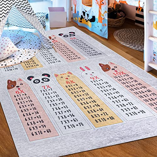 Mazovia Spielteppich Kinderzimmer 120x170cm Anthrazit Grau Rechentabelle | Kinderteppich für Schlafzimmer Spielzimmer Jungen Pflegeleicht Maschinenwaschbar Rutschfest Allergikerfreundlich Wetterfest