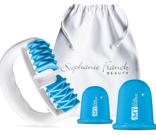 Stephanie Franck Beauty Cellulite Massage Premium – Massageroller & 2 Schröpfgläser (5,5 & 7 cm) – Set für glatte Haut & Körperstraffung – inkl. Baumwollbeutel, Himmelblau