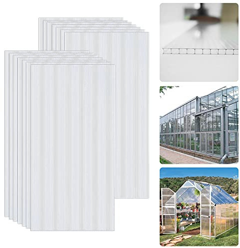 Yznahre 14 Stück Polycarbonat Hohlkammerplatten 10,25 m² Doppelstegplatte, UV-Schutz Hohlkammerstegplatten Transparent Stegplatte Gewächshausplatte für Gewächshaus