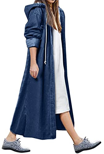 Jeansjacka dam långa stora storlekar – damjacka med huva vår sommar höst övergångsjacka elegant vintage jeansjackor oversize huvjacka denimjacka jacka kappa parkas ytterkläder, Mörkblå, 4XL