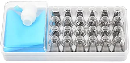 Stainless Steel Piping Nozzles Set, 28 Piece Cake Decorating Squeeze Cream Nozzles Biscuit Baking Tool Storage Box Reusable Set