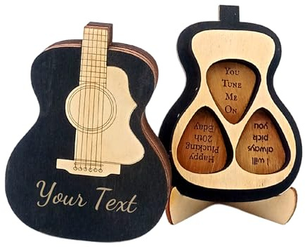 Weihnachtsgeschenk für Akustikgitarrist – Personalisierte Plektrenbox – Gravierte Holzetui für Plektren – Individuelle Geschenkidee für Ihn – Musiker, Freund, Ehemann, Papa (Black)
