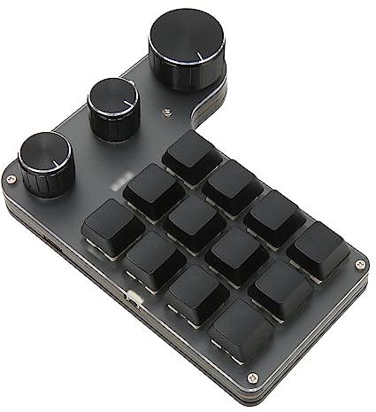 Bewinner Tastiera Meccanica a 12 Tasti e 3 Manopole, Tastiera da Gioco Programmabile, Tastiera OSU Cablata USB C con Una Sola Mano per Giochi, Lavoro D'ufficio, Editing Video (USB cablata)