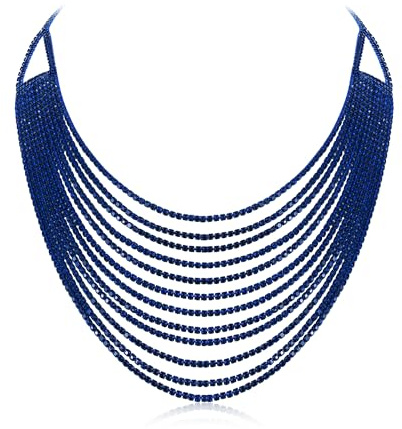 EVER FAITH Strass Fransen Halskette Mehrschichtige klobige Glitter Grau Strass Wasserfall Mehrstrang Ketten Statement Lätzchen Halskette lange Kette Modeschmuck