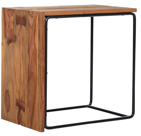 FineBuy Beistelltisch Sheesham Massivholz/Metall 45x30x45 cm Anstelltisch, Kleiner Sofatisch Rechteckig, Industrial Wohnzimmertisch Couch Modern, Abstelltisch neben Sofa Hoch Braun