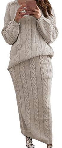 Kswlwccpp Loungewear Damen Set, Warm Langarm Zweiteiler Hose Und Oberteil Strickset Loungewear Kuschelig Elegant Outdoor Winter Lounge Set Jogginganzug Strick Herbst Hausanzug Strickanzug