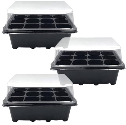 tooloflife Kunststoff Anzuchtschale mit 12 Zellen, Mini Gewächshaus Anzucht Set mit Deckel, Zimmergewächshaus Anzuchtkasten, 3er Pack