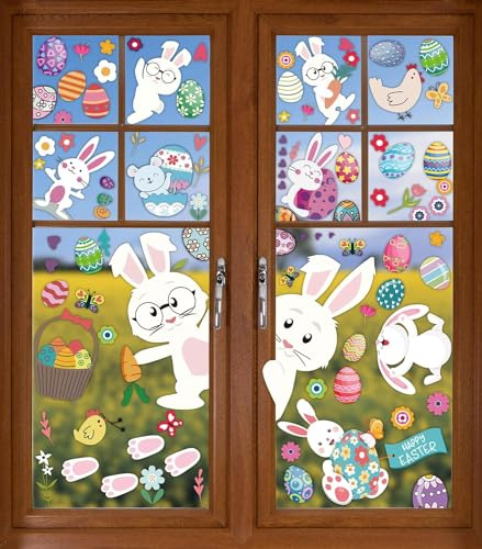 Fensterbilder Ostern Selbstklebend, 9 Blätter Fensterdekoration Ostern, Fensteraufkleber Ostern Kinder, Fenstersticker Ostern Wiederverwendbar, Fenster Aufkleber Dekorationen für Ostern (Farbe A)