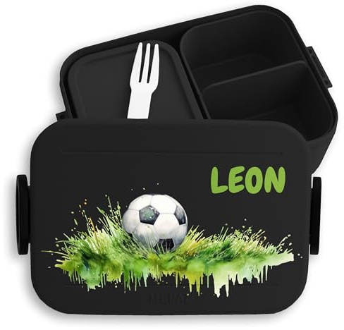 Bento Box Midi Lunchbox für Mepal Bentobox - Fußball Geschenke Junge Fussballgeschenk Kinder - 900 ml - Schwarz - einschulung brotdose brotbüchse jungen schule soccer fussball jausenbox die