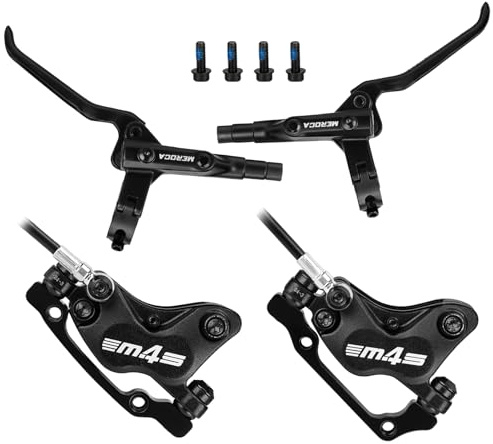 MEROCA M4S 4-Kolben-Hydraulische Scheibenbremsen für Mountainbike vorne 850mm hinten 1550mm Hydraulische E-Bike-Bremse Gespaltene vordere/hintere Bremssättel Fahrrad-Scheibenbremse