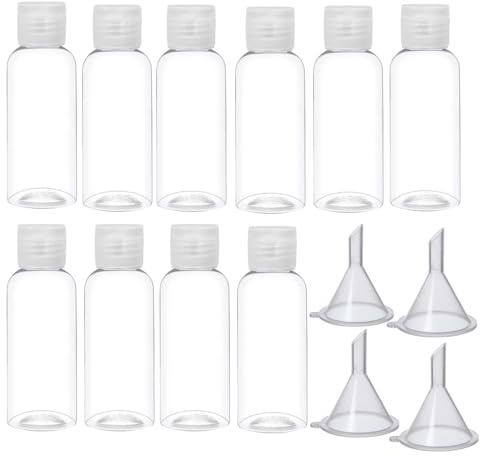 Bouteilles de voyage 100 ml, 10 flacons conteneurs en plastique transparent 4 entonnoirs pour shampoing, lotions et crèmes