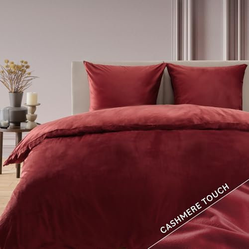Blumtal Ropa de Cama 135x200 cm Cashmere-Touch Felpa - Ropa de Cama Oeko-Tex 135x200 Invierno + Funda de Almohada 80x80 - Ropa de Cama de Forro Polar Microfibra - Felpa Roja