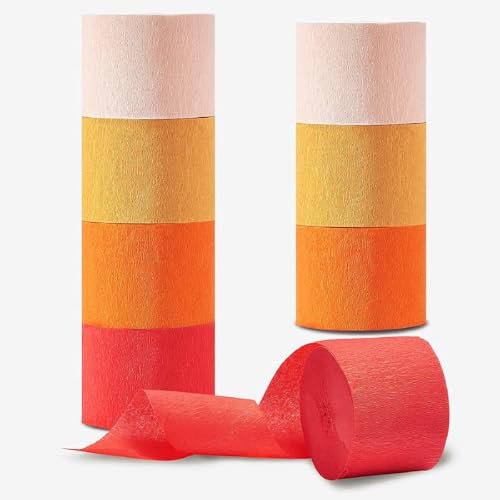Krepppapier Band Rot, 8 Rollen Kreppbänder Bunt Luftschlangen Papier Streamer Kreppband Bunt Deko für Hochzeit Party Feier Dekoration (4.5 cm x 25 m)
