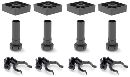 EMUCA - Patas para Mueble de Cocina con Base Cuadrada, Pies de plástico para Muebles Color Negro, Lote de 4 pies Regulables de Alto 150mm