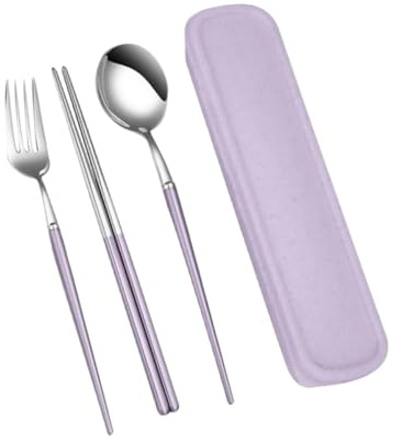 Amosfun Ensemble De Couverts En Acier Inoxydable Argenterie Ustensiles De Cuisine Ustensiles De Camping Cuillère Baguettes Kit De Mallette De Rangement 3 Pièces