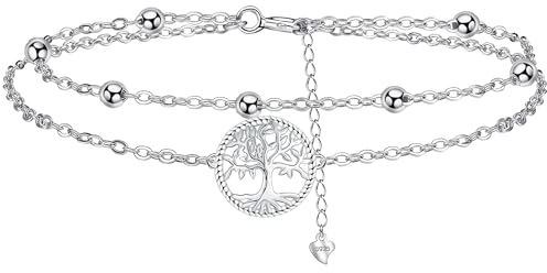 Micory Pulseras del Arbol de la Vida para Mujer de Plata de ley 925 Pulsera con Doble Cadena con Cuentas, Regalo de Cumpleaños para el día de la Madre, Abuela, Hermana
