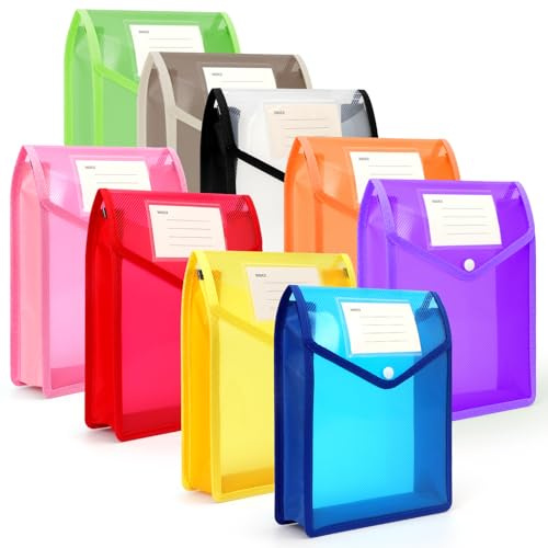 FYY Dokumententasche A4, 9 Stück Dokumentenmappe A4 Dokumente Aufbewahrung mit Druckknopf und Tasche, Wasserdicht Kunststoff Geldtasche Mappen für Reise Büro Schule, 9 Farben (Vertikale)