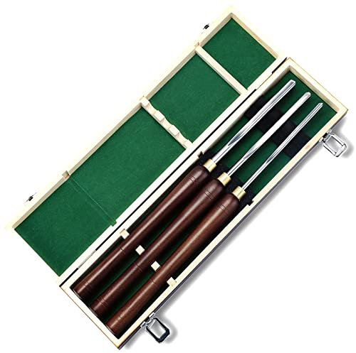 QZHDX Woodworking Lathe Chisel Set 6 Piece Set Wood Lathe Chisel Cutting Carving Wood Turning Tools,Hardwood Handles, High Speed Steel, Brass Ferrules, and Wooden Case for Storage